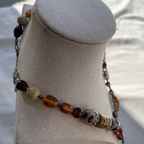 Vintage Amber & Glass Faceted Bead and Porcelain Flower Boho Necklace 21 inches - Picture 7 of 15